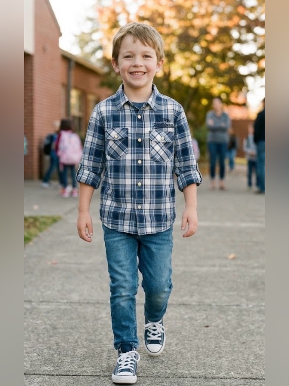 H&M L.O.G.G. Boys Plaid Pearl Snap Western Shirt Sz 7-8Y Roll Tab